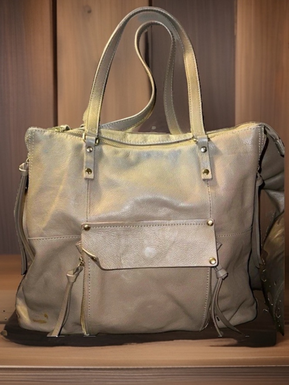 Kooba Gray Pebbled Tote Shoulder Bag Zip Top Pink Lined Large w/ Lock